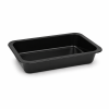 PP saladebakje rechthoek 150 cc zwart van 108 × 82 × 30 mm op een witte achtergrond, ideaal voor het verpakken van salades, maaltijden, fruit en koude gerechten.