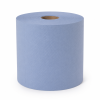 Base productfoto van midi poetspapier cellulose blauw 1-laags 19 cm x 300 meter, met zichtbare papierstructuur en kartonnen kern in een studio-opstelling.