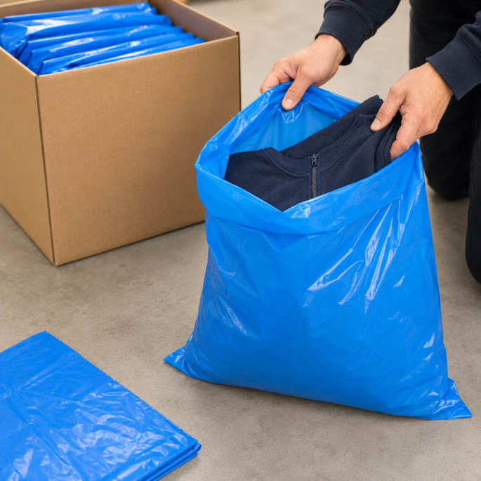 HDPE material flat bag 20my blue size 400 x 600 mm