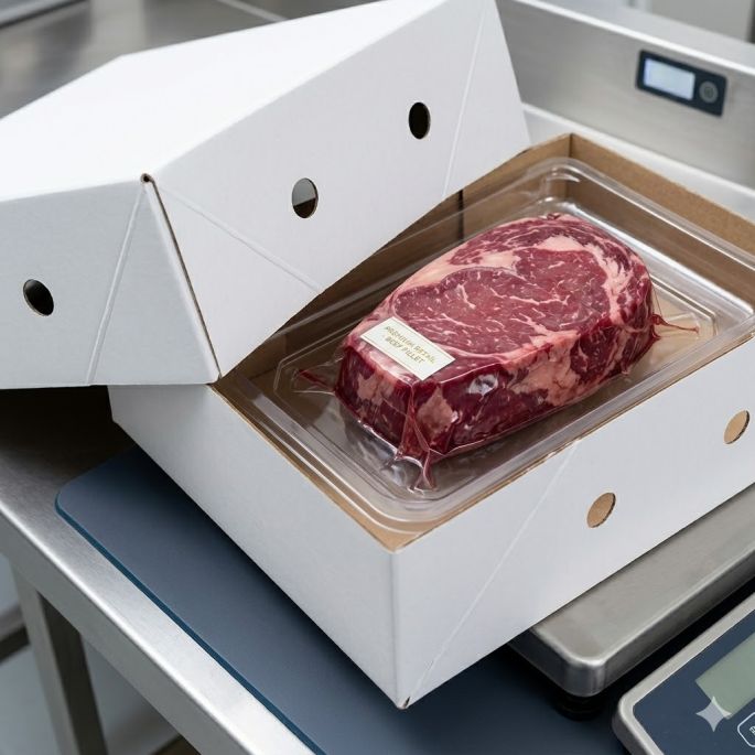 Ready-to-use box 700 grams white with a white bottom and a lid format 390 x 290 x 120 mm