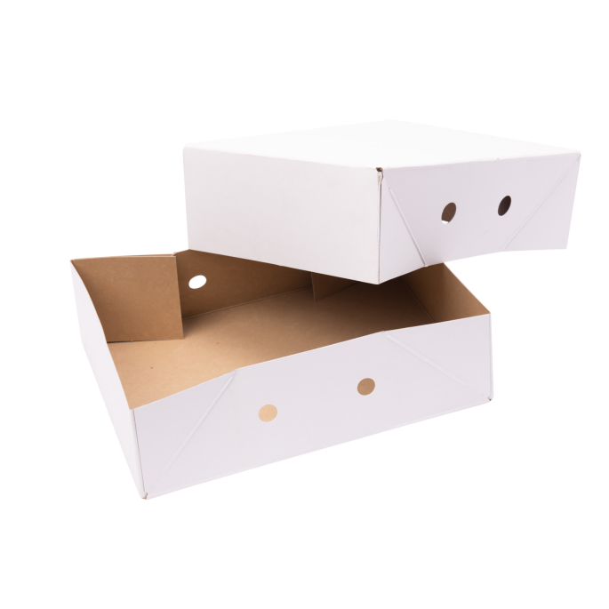 Ready-to-use box 700 grams white with a white bottom and a lid format 390 x 290 x 120 mm