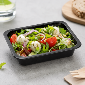 PP saladebakjes rechthoek 150cc zwart - formaat 108 x 82 x 30 mm